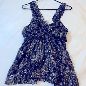 Navy blue halter top with gold sequins